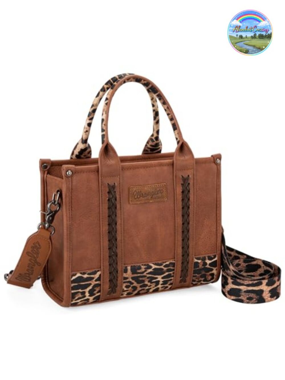 Wrangler Cow Print Tote Bag Faux Leather Top Handle Purse with Detachable Strap